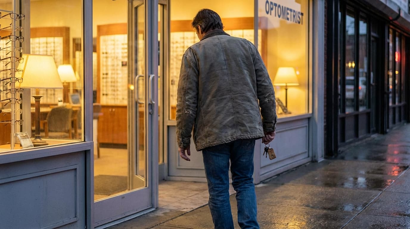 Patient walking out of optical practice