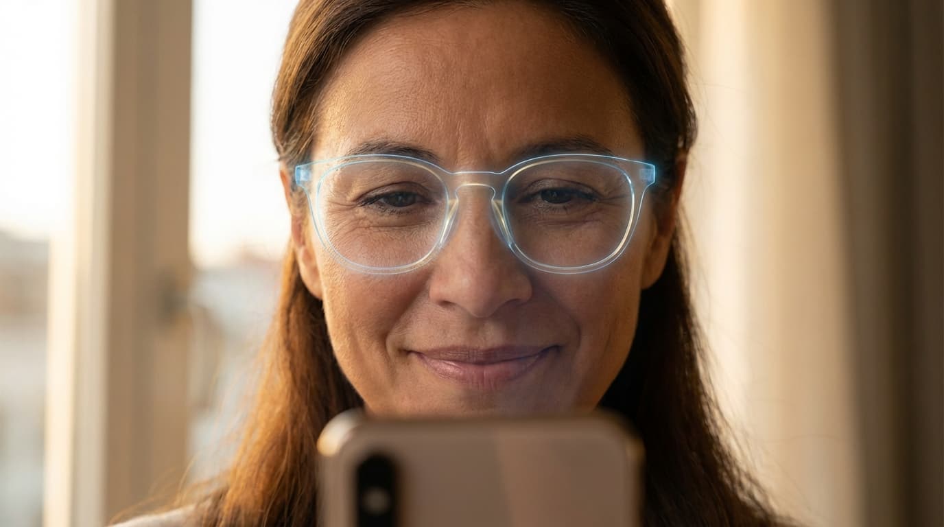 Woman using virtual try-on on phone