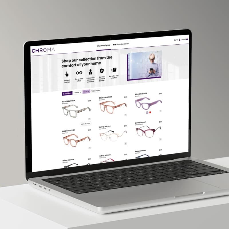 Optify-powered practice website showing online frame catalog
