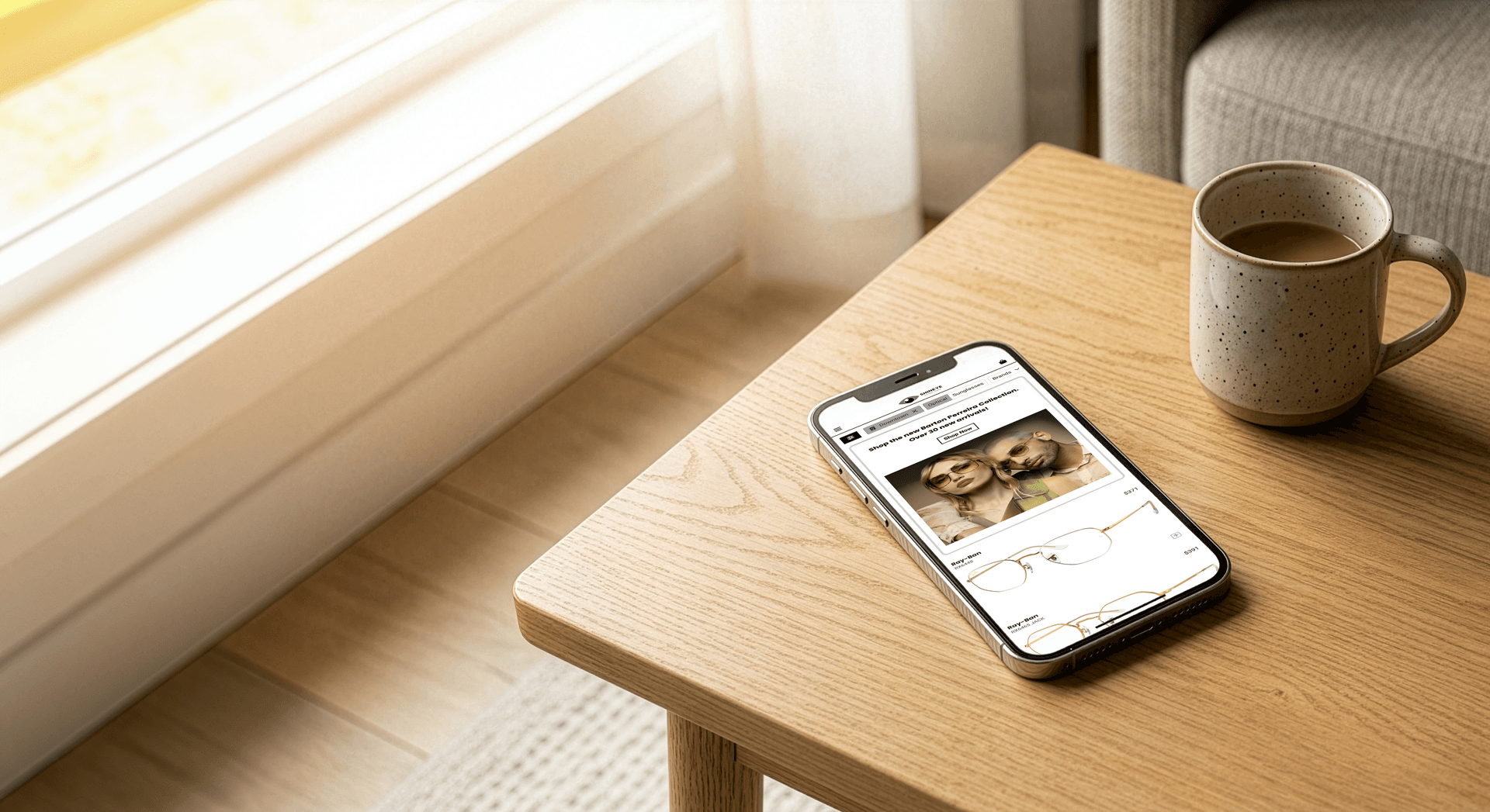 Patient browsing frames on phone from their couch