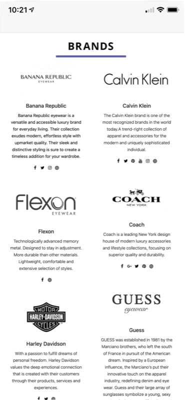 Typical practice brands page with brand logos only