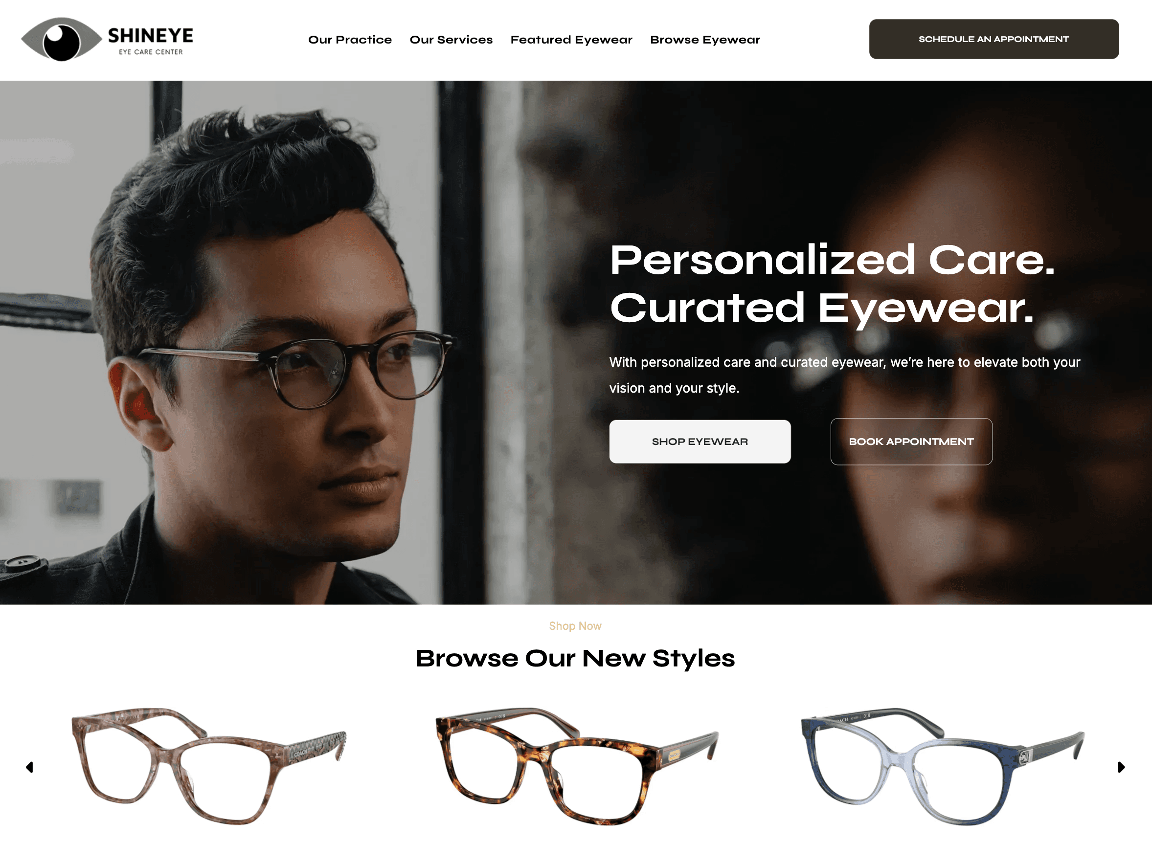 Shine Eye practice website powered by Optify — desktop